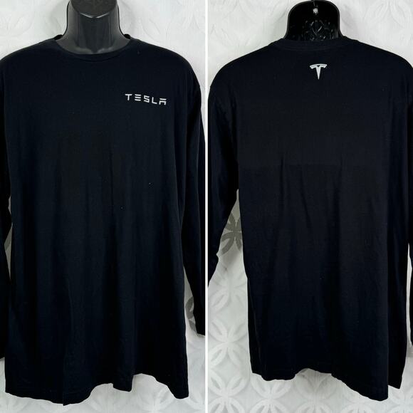 Tesla Black Long Sleeve T-Shirt Men’s Size (Large) Logo Print Front/Black - Picture 2 of 5